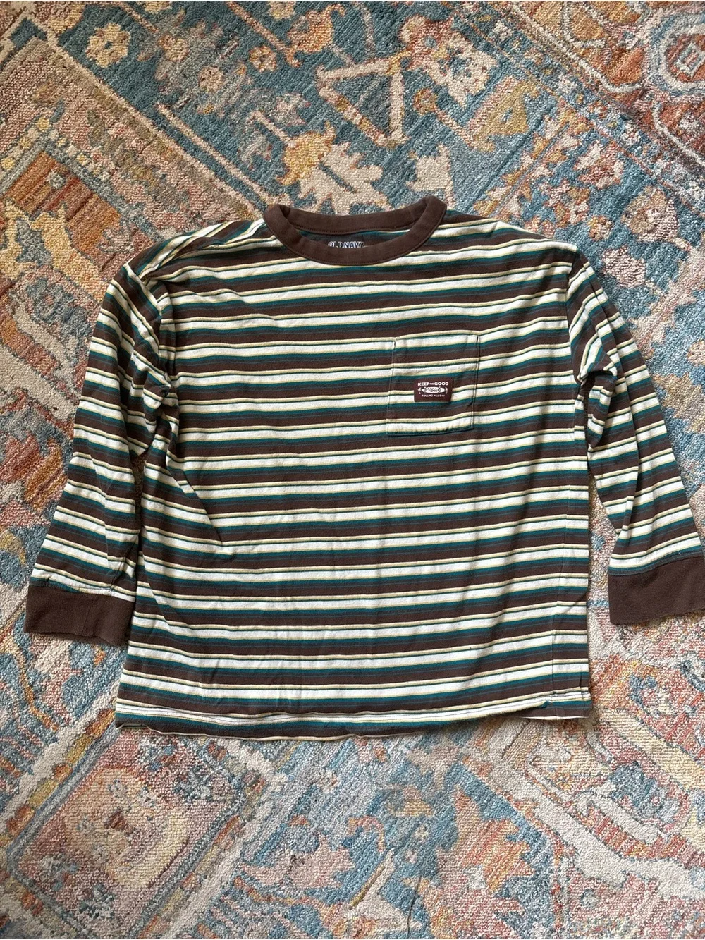 Boys Long-Sleeve Pocket Tee - Brown/Green/White